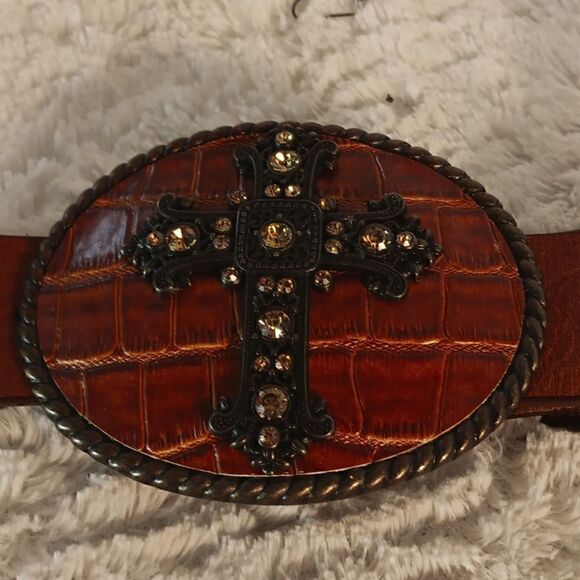 Brown Leather Women\'s Western Belt & Buckle